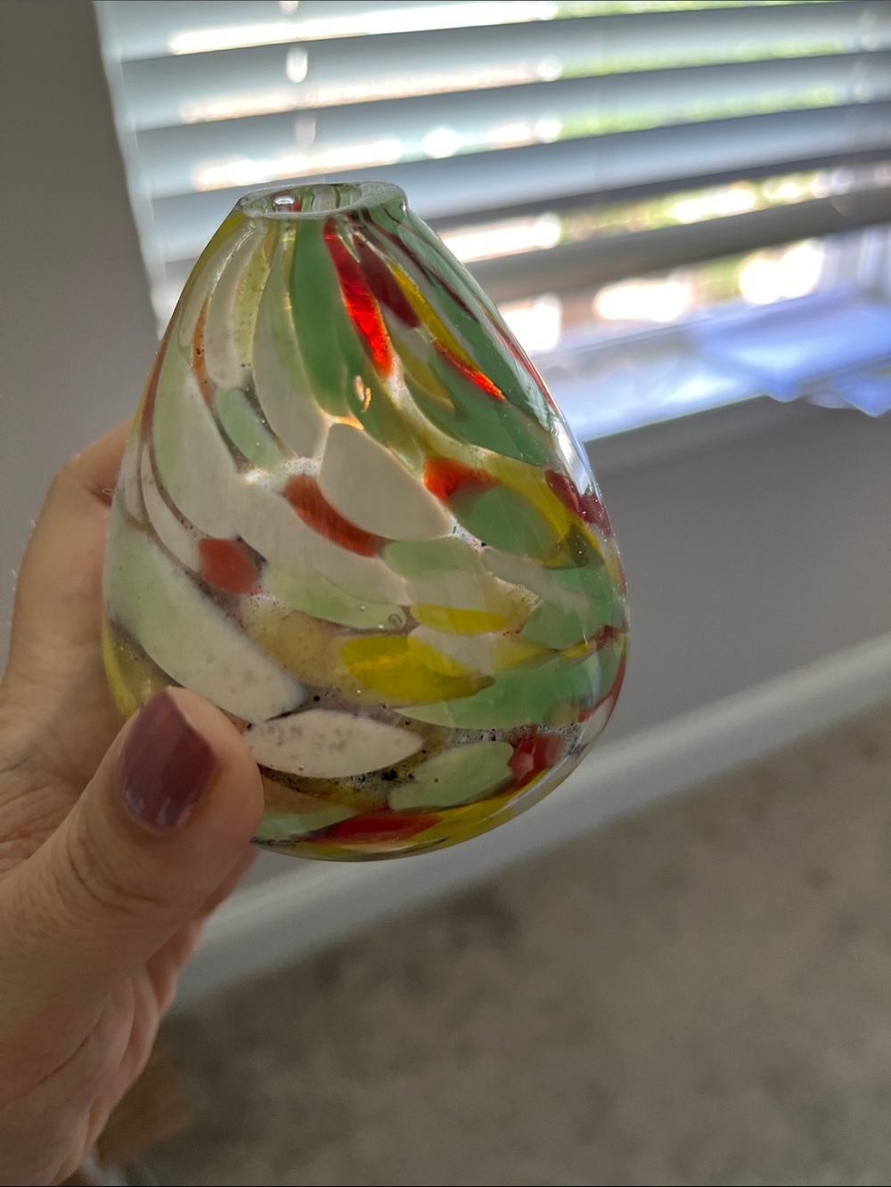 Handblown Multicolor Glass bud Vase - Green, Red, Yellow Accent